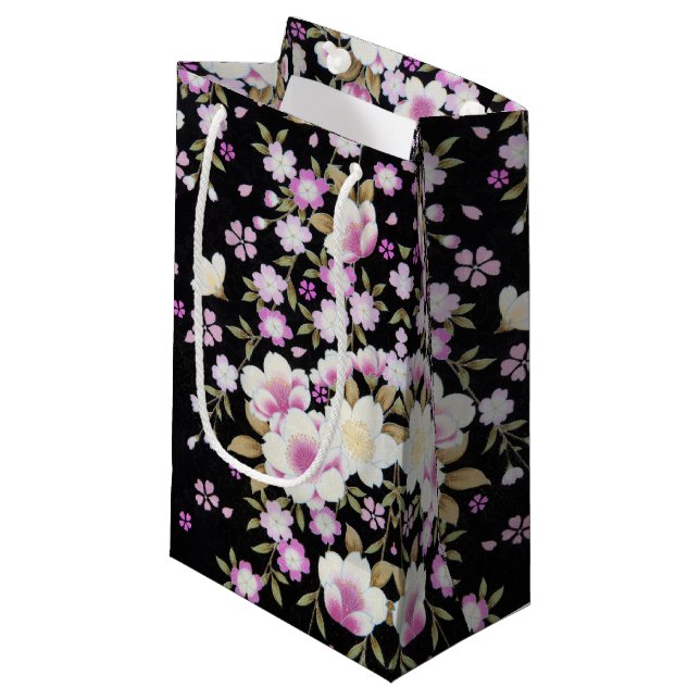 Petit Sac Cadeau Fleurs roses tombantes en cascade (Devant Angle)