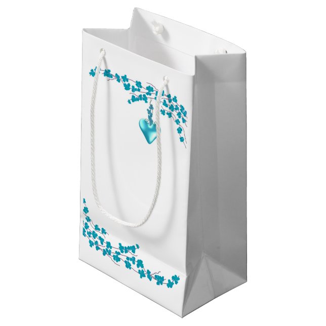 Petit Sac Cadeau Fleurs turquoise (Devant Angle)