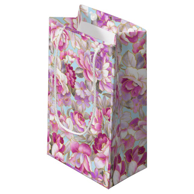 Petit Sac Cadeau Fleurs violettes (Devant Angle)