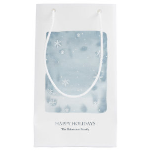 Petit Sac Cadeau Flocon de neige bleu poussiéreux