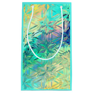 Petit Sac Cadeau Flocon de neige en verre coloré sarcelle rose jaun