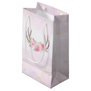 Petit Sac Cadeau Floral Antlers Blush Rose & Gold Girl'anniversaire