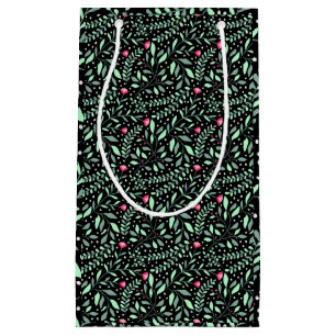 Petit Sac Cadeau Floral pattern.05.FR.pink et Lgreen black BG