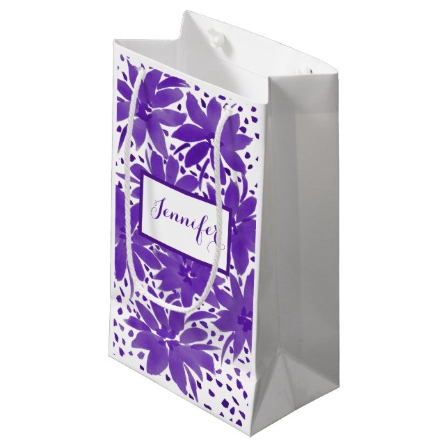 Petit sac cadeau Floral Personnalisé Design Purple (Devant Angle)