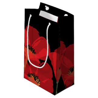 Petit Sac Cadeau Flueurs de Pavot Rouge sur Noir
