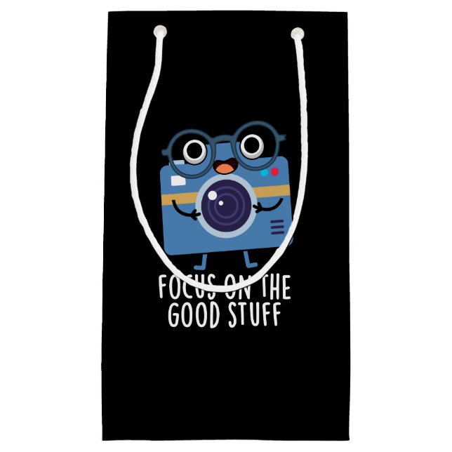 Petit Sac Cadeau Focus Sur Les Bonnes Choses Positive Pun Dark BG (Devant)