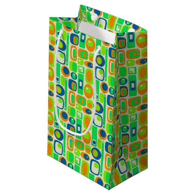 Petit Sac Cadeau Fond d'écran Funny Retro - orange vert bleu (Devant Angle)