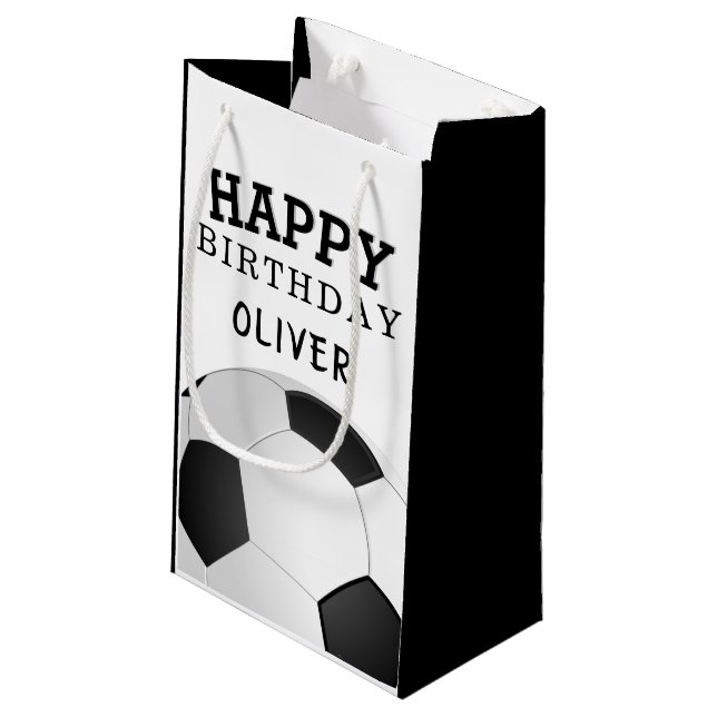 Petit Sac Cadeau Football Ball Joyeux Anniversaire Nom des enfants (Dos Angle)