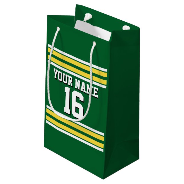 Petit Sac Cadeau Forest Green with Yellow White Stripes (Dos Angle)