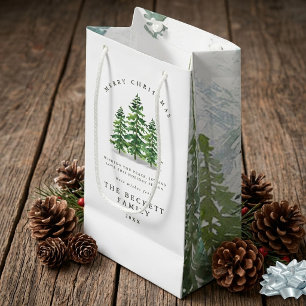 Petit Sac Cadeau Forêt de Noël aux pins à l'aquarelle