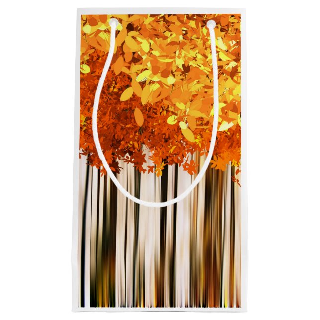 Petit Sac Cadeau Forêt d'érable en automne bois automne orange gris (Devant)