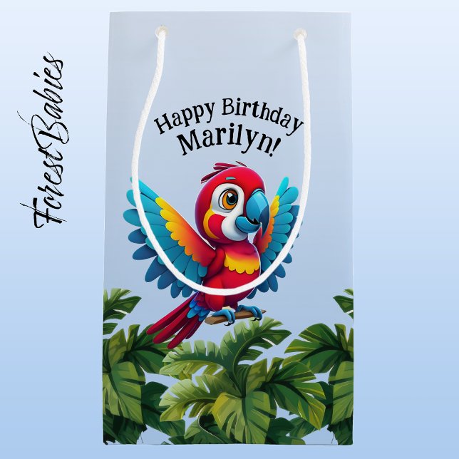 Petit Sac Cadeau Forêt tropicale Jungle Macaw Safari Parrot Bird (Macaw Parrot 🌴 Tropical Bird ForestBabies Customizable Birthday Party Animal Gift Bag)