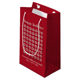 Petit Sac Cadeau Formes de fleurs rétro à Noël Rouge Nom de fami