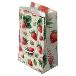 Petit Sac Cadeau Fraises sur Baies de peinture à l'eau de Crème