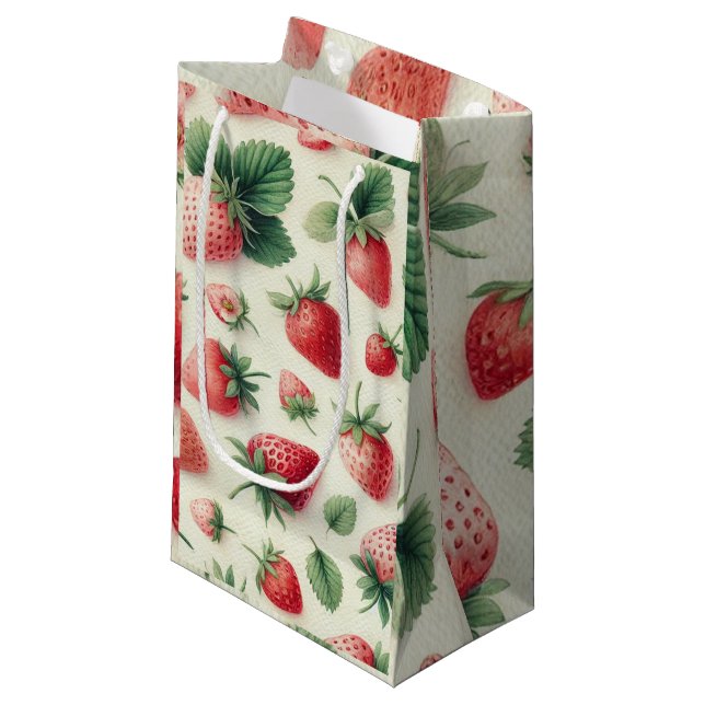 Petit Sac Cadeau Fraises sur Crème Aquarelle Baies (Devant Angle)