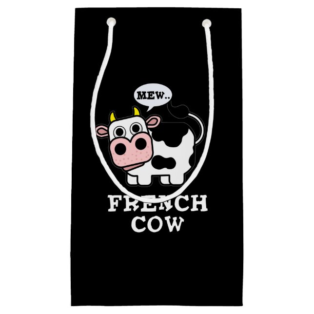 Petit Sac Cadeau Français Vache drôle Animal Pun Dark BG (Devant)