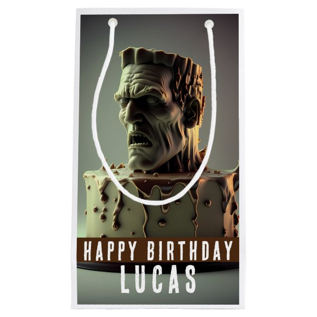 Petit Sac Cadeau Frankenstein Head Anniversaire Gâteau au chocolat  (Devant)