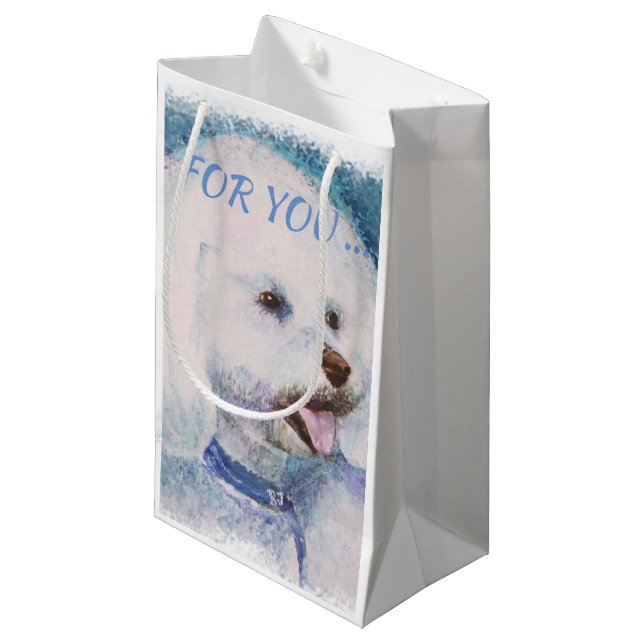 PETIT SAC CADEAU FRISE BLANC DE BICHON (Devant Angle)