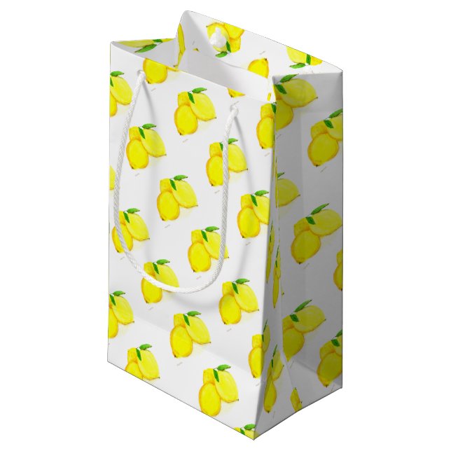 Petit Sac Cadeau Fruits de citron jaune Aquarelle Citrus (Devant Angle)