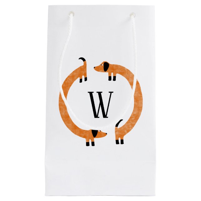 Petit Sac Cadeau Funny Dachshund Saucisse Chien Monogramme (Devant)