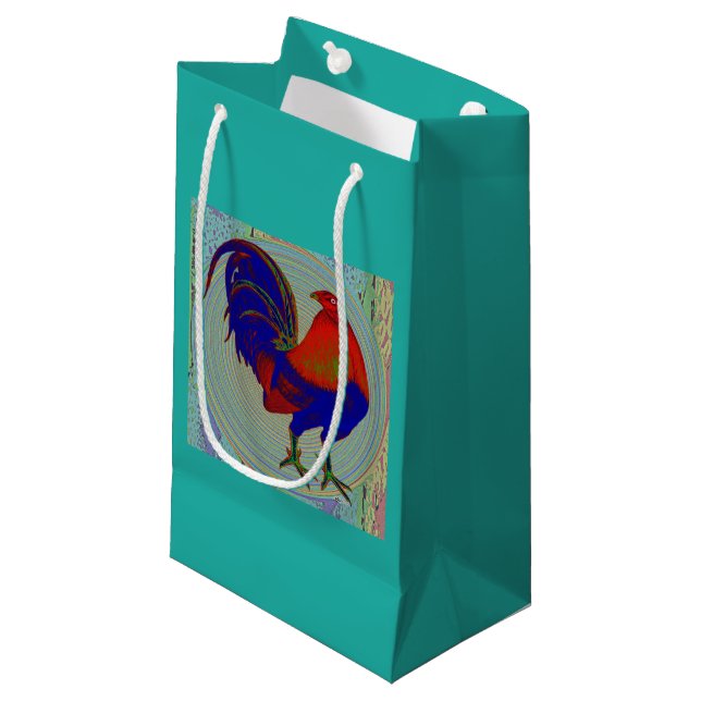 Petit Sac Cadeau Gamecock : Coq impressionniste (Devant Angle)