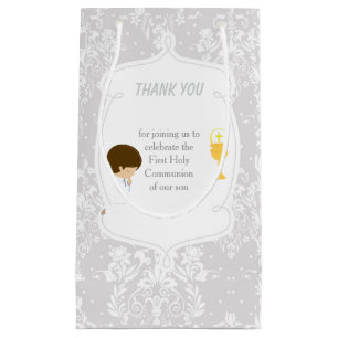 Petit Sac Cadeau Garçon brun Première Communion Damassé