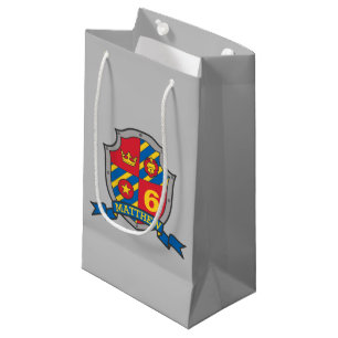 Petit Sac Cadeau Garçons enfants chevalier nom de bouclier 6e anniv