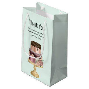 Petit Sac Cadeau Gâteau Merci avec Drips au Chocolat et Or Rose