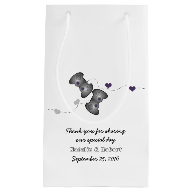 Petit Sac Cadeau Geeky Gamers Mariage Cadeau Sac-cadeau Argent Purp (Devant)