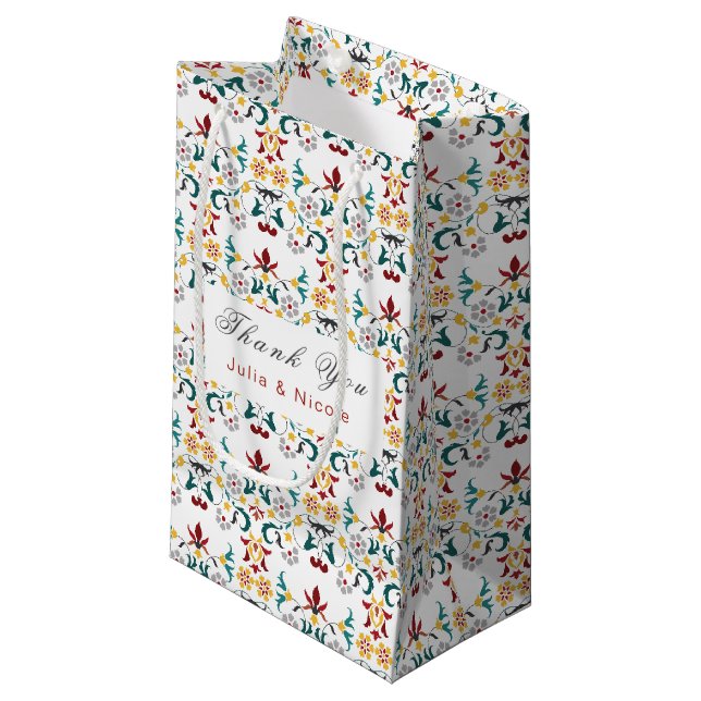 Petit Sac Cadeau Géométrie Vintage Motif Classique Intricé Mariage (Devant Angle)
