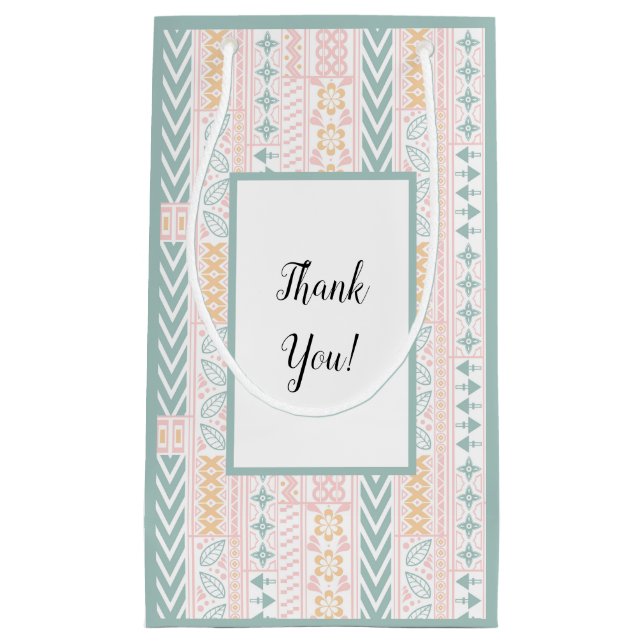 Petit Sac Cadeau Géométrique verte et pêche (Devant)