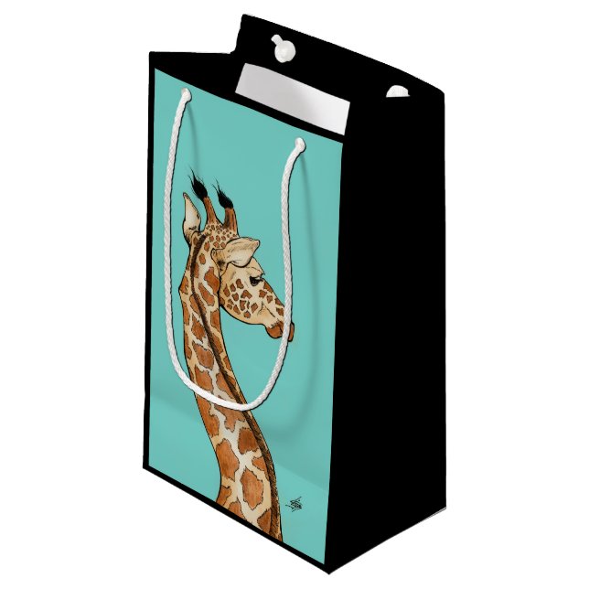 Petit Sac Cadeau Girafe avec l'arrière - plan turquoise (Devant Angle)