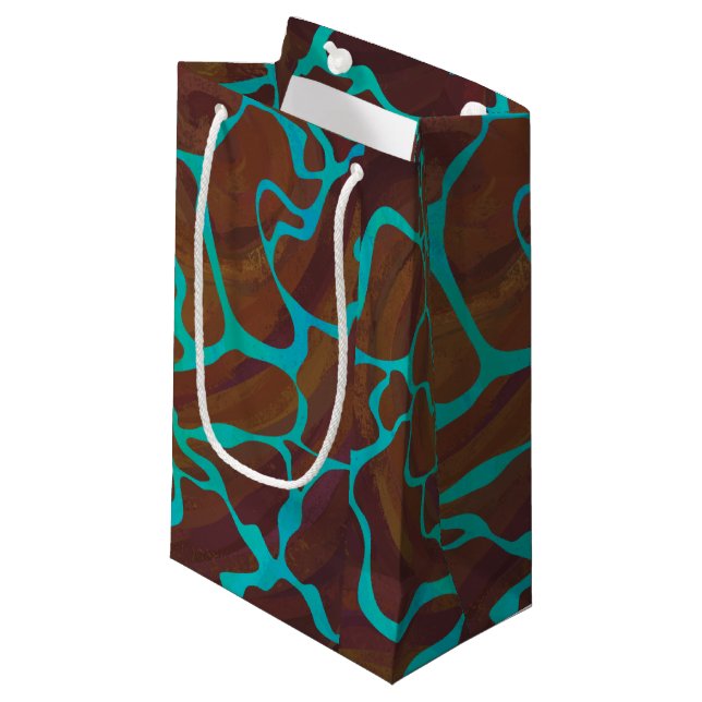 Petit Sac Cadeau Giraffe Impression Brown et Turquoise (Devant Angle)