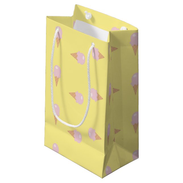 Petit Sac Cadeau Glace rose sur jaune (Devant Angle)