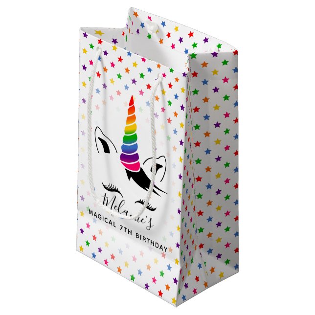 Petit Sac Cadeau Glam Rainbow Unicorn fête d'anniversaire (Devant Angle)