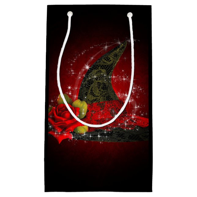 Petit Sac Cadeau Glam Witch Casquette Lacy Black & Red Sparkle Part (Devant)