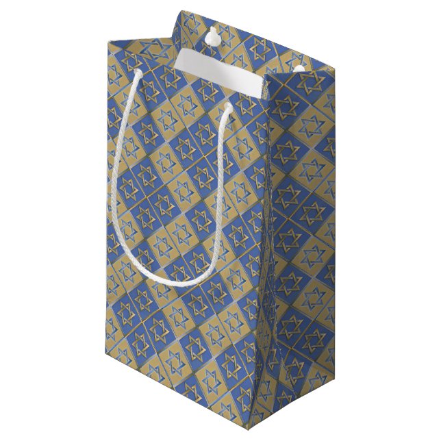 Petit Sac Cadeau Gold Blue Star de David Art Panels (Devant Angle)