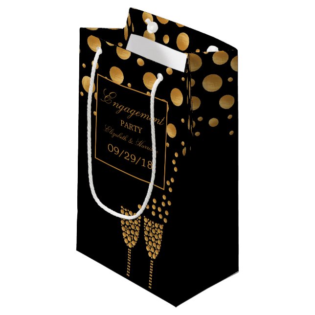 Petit Sac Cadeau Gold Champagne Bubbles (Devant Angle)