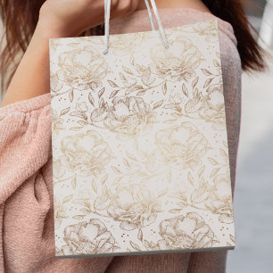 Petit Sac Cadeau Gold Faux Elégant Mariage à main tiré Floraux