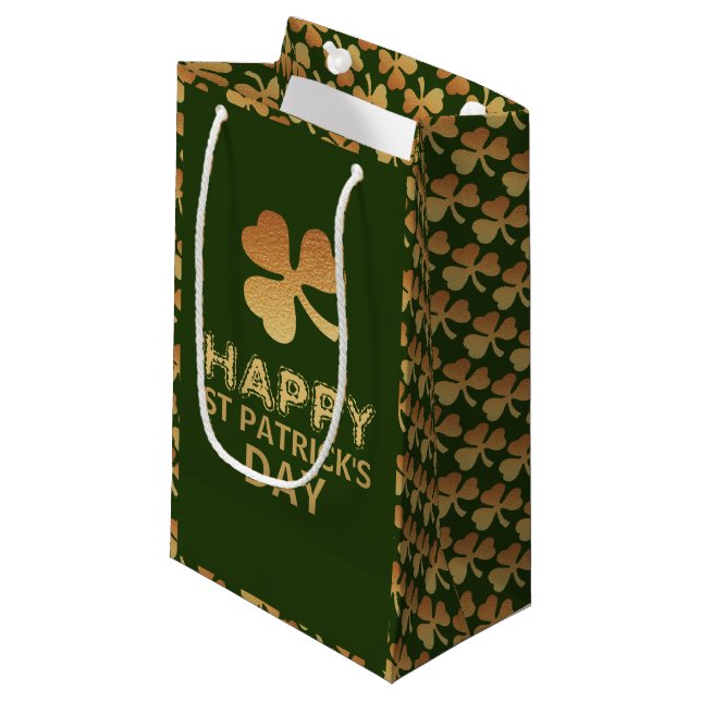 Petit Sac Cadeau Gold Foil Shamrock, St Patrick's Day Party (Devant Angle)
