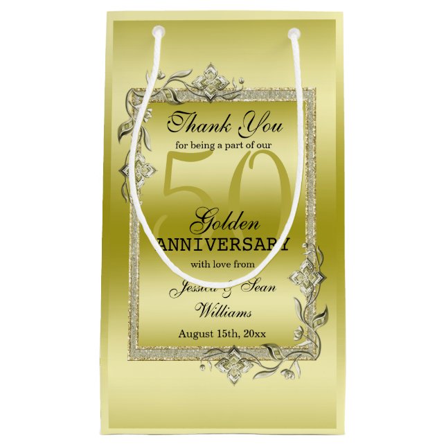Petit Sac Cadeau Gold Gem & Parties scintillant 50e Anniversaire du (Devant)