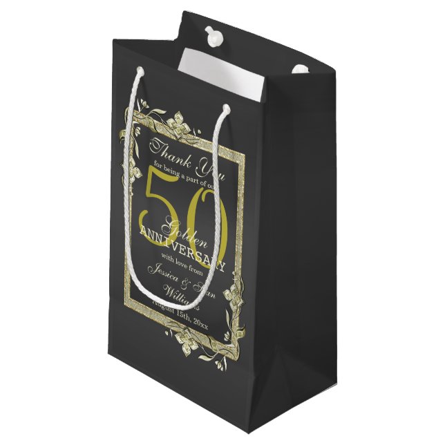 Petit Sac Cadeau Gold Gem & Parties scintillant 50e Mariage d'or  (Devant Angle)