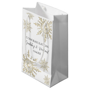 Petit Sac Cadeau Gold Snowflakes - Mariage d'hiver Félicitations