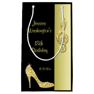 Petit Sac Cadeau Gold Stiletto et Treble Cleft 18e anniversaire