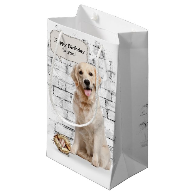 Petit Sac Cadeau Golden Retriever avec baseball et gant (Devant Angle)
