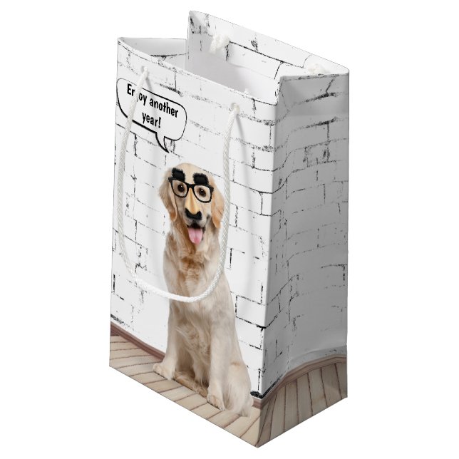 Petit Sac Cadeau Golden Retriever avec Masque Moustache (Dos Angle)