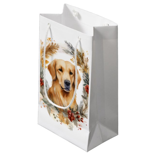 Petit Sac Cadeau Golden Retriever Christmas Wreath Festive Pup (Devant Angle)