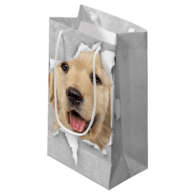 Petit Sac Cadeau Golden Retriever in Paper Hole (Devant Angle)