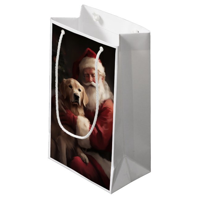 Petit Sac Cadeau Golden Retriever with Santa Clause Christmas (Devant Angle)