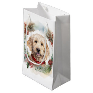Petit Sac Cadeau Goldendoodle Christmas Wreath Festive Pup